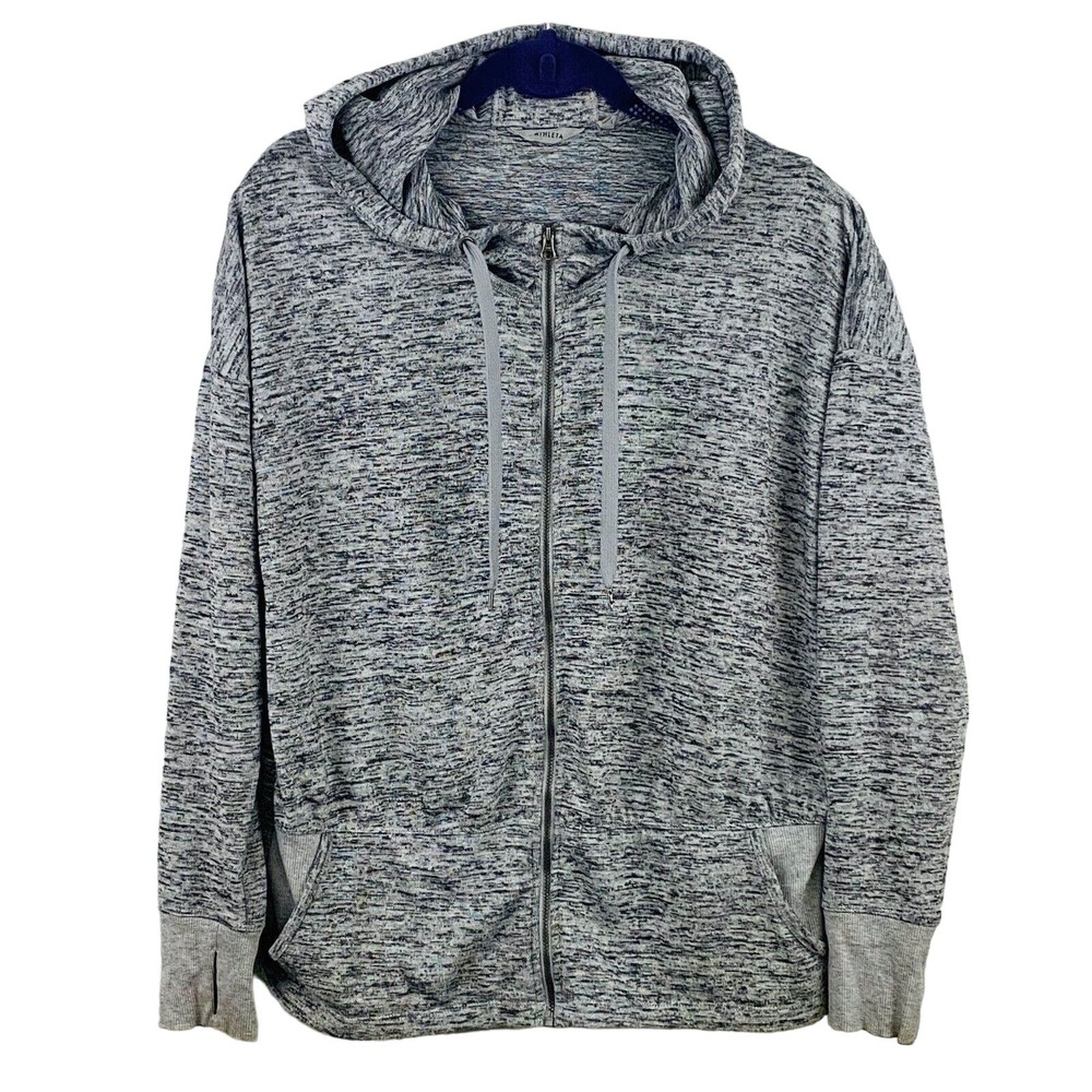 Womens M Athleta Batwing & Robin Jacket Gray Heather Full Zip Hooded Hoodie Flaw